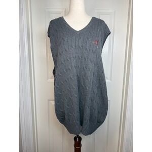 Polo Golf Ralph Lauren Grey Cable Knit Cotton Sweater Vest Mens XL Crest Logo
